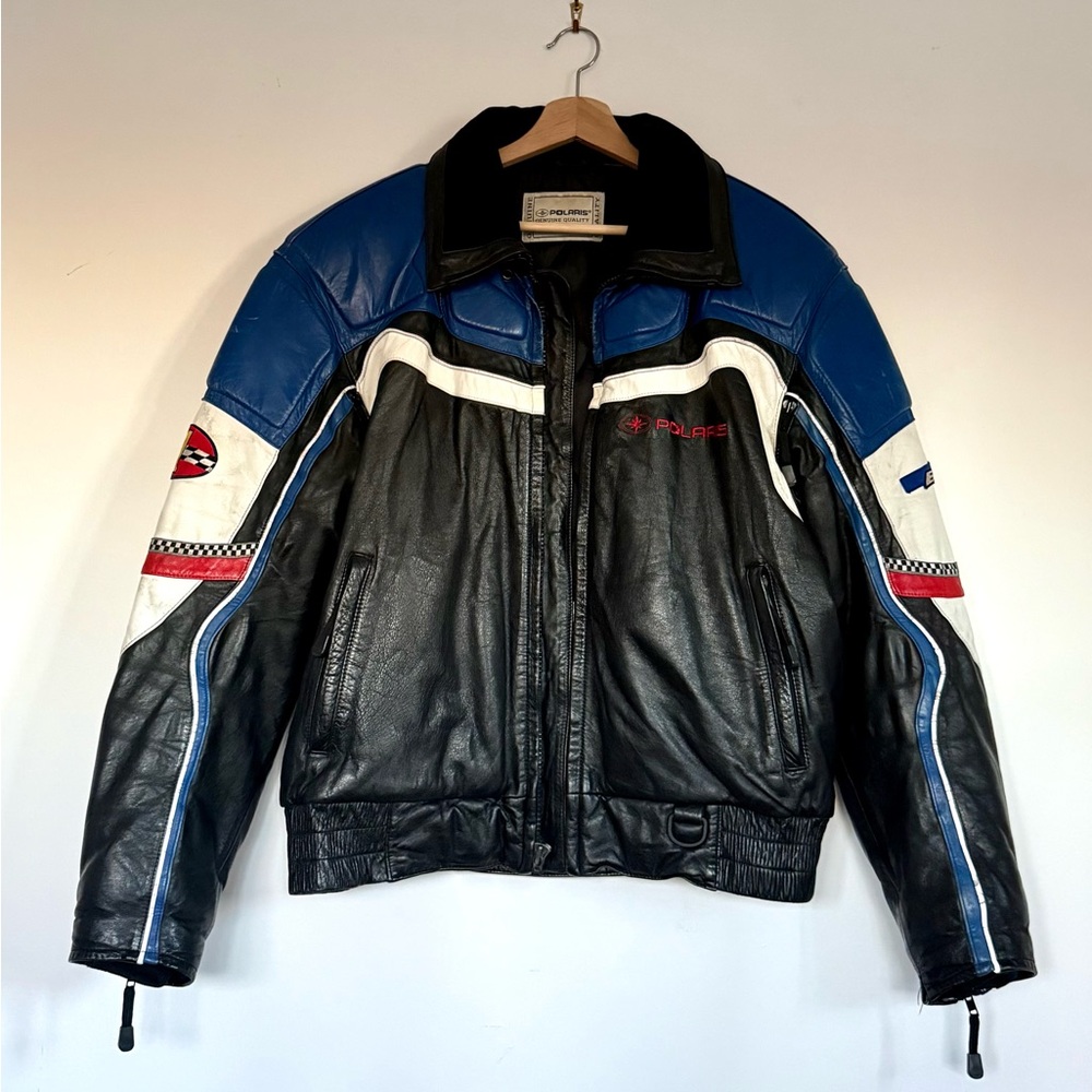 Vintage Leather Checkered Blue
Snowmobile Motorcycle Jacket Size Large